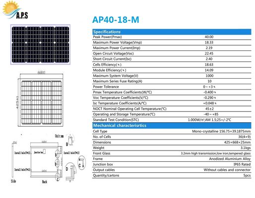 Hot Sale Anode Aluminum Alloy Frame  Mono-Crystalline 36cells 40W,55W Mono Solar Panel From Chinese Manufacturer