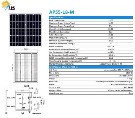 Hot Sale Anode Aluminum Alloy Frame  Mono-Crystalline 36cells 40W,55W Mono Solar Panel From Chinese Manufacturer