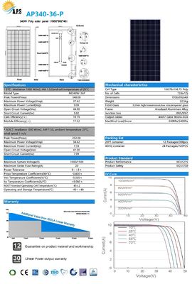 Solar Panel Photovoltaic Module Polycrystalline  72Cell 36V   Poly 310W,315W,320W,325W,330W,335W, 340W  Solar Power