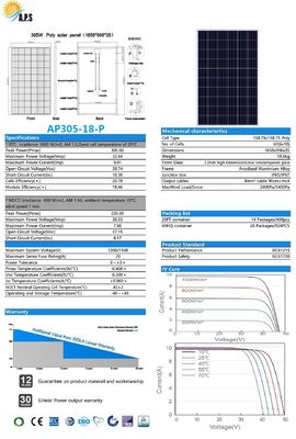 Solar Panel Photovoltaic Module 60 Cell 30V Polycrystalline  Poly260W,265W, 270W,275W,280W,285W,290W,295W,300W,305W,310W