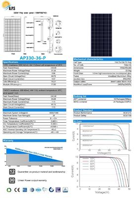 Solar Panel Photovoltaic Module Polycrystalline  72Cell 36V   Poly 310W,315W,320W,325W,330W,335W, 340W  Solar Power