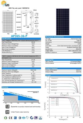 Solar Power Solar Panel Photovoltaic Module Polycrystalline 72 Cell 36V Poly 350W,355W,360W,365W,370W,375W,380W