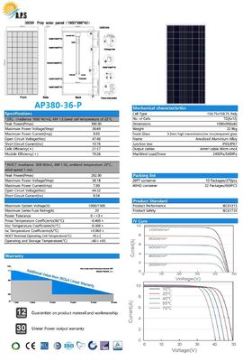 Solar Power Solar Panel Photovoltaic Module Polycrystalline 72 Cell 36V Poly 350W,355W,360W,365W,370W,375W,380W