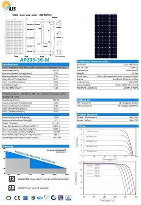 Solar Power Panel Solar Kit, Solar Panel 36V 72 Cell 125x125 Mono 190W,195W,200W,205W,210W,215W Monocrystalline Module