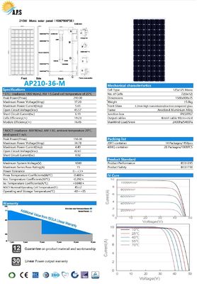 Solar Power Panel Solar Kit, Solar Panel 36V 72 Cell 125x125 Mono 190W,195W,200W,205W,210W,215W Monocrystalline Module