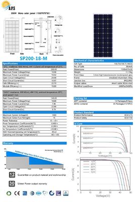 18V 36 Cell Mono 195W,200W  Monocrystalline module solar photovoltaic module,solar frames aluminum extrusions