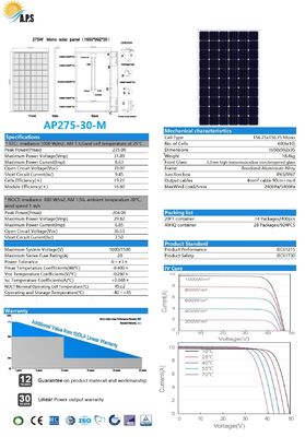30V 60 Cells. 270W,275W,280W,285W Monocrystalline Module Solar Photovoltaic Module Solar Power Panel Solar Kit