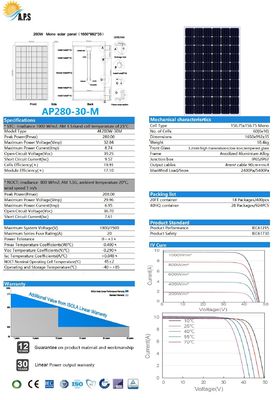30V 60 Cells. 270W,275W,280W,285W Monocrystalline Module Solar Photovoltaic Module Solar Power Panel Solar Kit