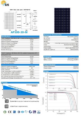 Solar Power Panel Solar Kit, Solar Panel 30V 60 Cells. 290W,295W,300W Monocrystalline Module Solar Photovoltaic Module