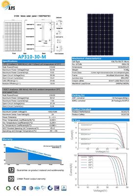 Monocrystalline Module Solar Photovoltaic Module   30V 60 Cells 305W,310W,310W Solar Power Panel Solar Kit, Solar Panel
