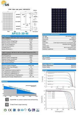 Monocrystalline Module Solar Photovoltaic Module   30V 60 Cells 305W,310W,310W Solar Power Panel Solar Kit, Solar Panel