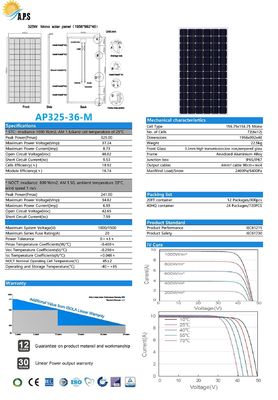 36V 72 Cell  Mono 325W,330W,340W,345W Monocrystalline Module Solar Photovoltaic Module Solar Power Panel Solar Kit