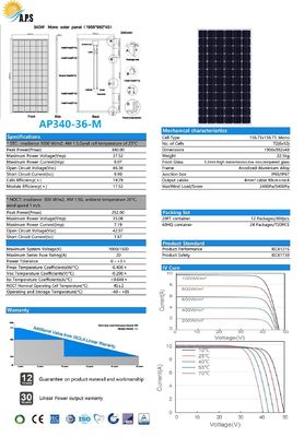 36V 72 Cell  Mono 325W,330W,340W,345W Monocrystalline Module Solar Photovoltaic Module Solar Power Panel Solar Kit