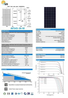 36V 72 Cell  Mono 325W,330W,340W,345W Monocrystalline Module Solar Photovoltaic Module Solar Power Panel Solar Kit