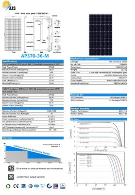 Solar Kit,Monocrystalline Module 36V 72 Cell,Mono 365W,370W,375W,380W  Solar Photovoltaic Module, Solar Power Station