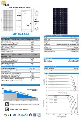 166X166 36V 72 Cell Mono 410W, 415W  Solar Panel, Solar Kits,Solar Photovoltaic Module, off grid system