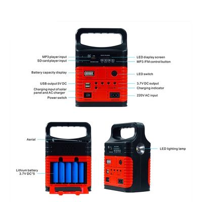 Portable Lithium Ion Battery Solar Energy System 10w 6v All In One Solar Power Generator With MP3& FM Radio SL0610