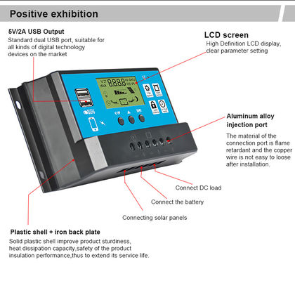 12v 24v  10A 20A 30A 40A 50A 60A LCD PWM Solar Controller Solar Charger Solar Regulator With Dual USB Port
