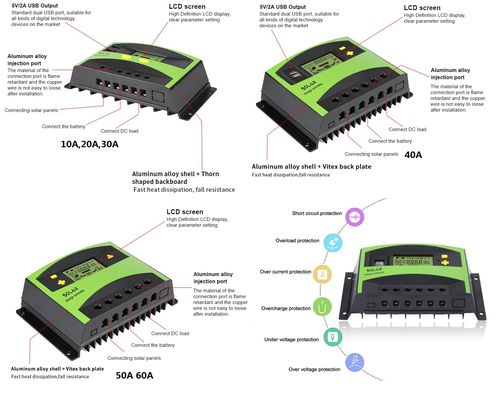 12v/24v/48V 10A 20A 30A 40A 50A 60A LCD Display Timing Function PWM Solar Controller Solar Charger Solar Regulator