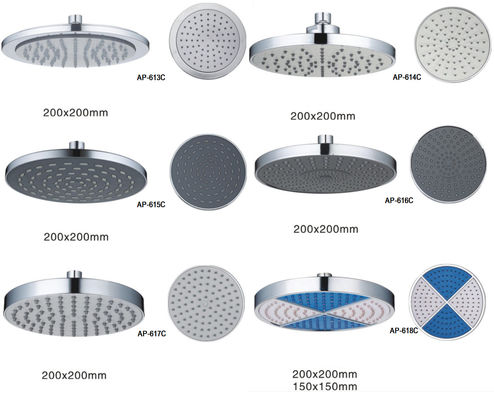 200 Diameter Abs Plastic Rainfall High Pressure Round Shower Head Fixed Mount Brass Swivel Ball Adjustable