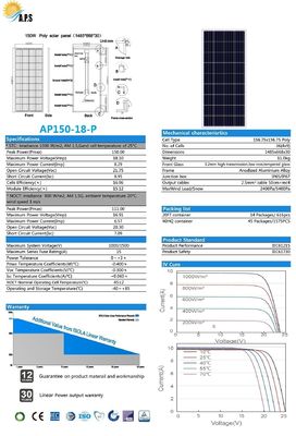 150W,155W,160W,165W,170W,175W,180W,185W 18V Polycrystalline photovoltaic module 36Cell  aluminium frame solar panel